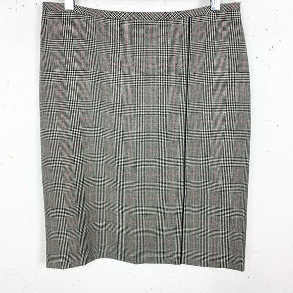 Brooks Brothers Wool Lined Pencil Skirt Front Asymmetrical Seam Gray Plaid 10 - Picture 1 of 8